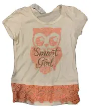 Beautees Girls Top New with Tags 6X Coral Owl Glitter Smart Girl Lace Flowers