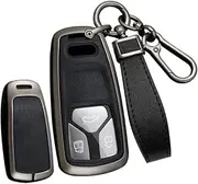 Smart Car Key Cover Protection Key Case Key Fob Keyring fit for Audi A4 S4 RS4 B9 A5 F5 S5 RS5 A6 A7 C8 A8 S8 Q2 Q5 SQ5 Q7 SQ7 TT TTS TTRS R8 3 Buttons Zinc Alloy Key Fob Cover Black