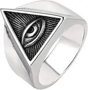 [DFWY] Men's Stainless Steel Triangle Eye of Providence Masonic Ring, Illuminati Symbols Punk Biker Freemason Rings,Vintage Religious Classic Signet Rings Jewelry (Size : 12)