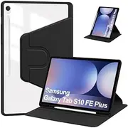 [FDHYFGDY] Rotating Case for Samsung Galaxy Tab S10 FE Plus/S10 FE+ 13.1 Inch with S Pen Holder, 360 Degree Rotating Protective Case Stand Transparent Back, Car Wake/Sleep (Black)