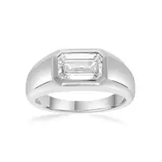 2.00ct Laboratory Grown Diamond Emerald Cut Solitaire Men's Ring in Sterling Silver and Platinum