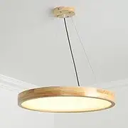 TONFON Wooden Disc Chandelier Ultra-Thin Rubber Wood Pendant Light with Acrylic Panel Lampshade, Modern LED Hanging Light for Kitchen Island Living Room Bedroom Bedside Dining Room Hallway(Neutral lig
