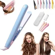 2025 New Mini Dual Purpose Curling Iron, Mini Curling Iron for Short Hair, 2 in 1 Mini Hair Curler, Mini Curling Iron Travel Size, Mini Curling Wand & Flat Iron Hair Straightener (Blue)