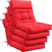 Barydat 4 Pack High Back Chair Cushion Indoor Outdoor Tufted Seat and Back Chair Rocking Pads Lounge Porch Seat Cushion with Ties for Patio Furniture, 43.4 x 21 x 3.3 Inch(Red)