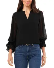 Vince Camuto V Neck Sheer Sleeve Top