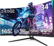 Z-Edge 34 Inch Ultrawide Curved 3440x1440 UWQHD Gaming Monitor 165Hz(DP×2) 100Hz(HDMI×2) 1ms MPRT, 21:9 Curved Screen, 1500R VA Panel, AMD Freesync, 178 Viewing Angles (DP Cable Included)