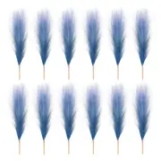 12 Pcs 17 Inch Faux Pampas Grass Artificial Boho Decor Gradient Dark Blue