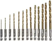 13 PCS Quick Change HSS Titanium Drill Bits Hex Shank Set Soft Metal Wood Timber