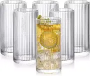 DATOUPINGQI Ribbed Drinking Glasses Set of 6,Vintage Wine Cup Glassware,Origa...