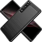 [KOARWVC] Phone Case for Xperia 1 IV 5G, Carbon Fiber Shockproof Rugged Shield Anti-Scratch Soft TPU Back Cover Protective Case for Sony Xperia 1 IV (Black)