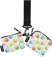 [Caihoyu] Happy Easter Pattern Colorful Eggs Perfect Dual Wristlet Wallets for Women Thin Flat Coin Purse Wallet Bag with Zipper Pocket for Work Travel 2 Packs, Multicolor, 4.13"(L) x 3.5"(W), Travel Accessory