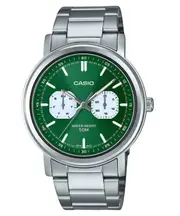 Casio MTP-E335D-3EV Stainless Steel Green Dial Day/Date Quartz Analog Mens Watch