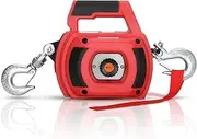 Portable Drill Winch of 1000 LB, Red Handheld Drill Winch with 40 Foot Synthetic Rope, Rotate The Hook 360 Degrees, for Lifting & Dragging(Red)