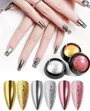 Mirror Effect Chrome Powder, Silver Rose Gold 3 Colors / Set Metallic Nail Pigment, Foil Charms Flakes Sparkle Glitter Shimmer Dust Professional Designer on Nail Art Decoration