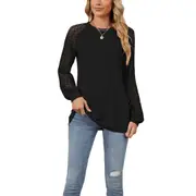 Women's Lace Lantern Long Sleeves Tops - Black