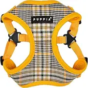 [Puppia] Lucas Dog Comfort Harness C (Step-in) Fashionable Checkered Pattern Spring Summer Harness for Small and Medium Dogs, Yellow, Small