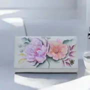 Anuschka Women's Tri Fold Handpainted Wallet Beautiful Flowers Bel Fiori RARE...