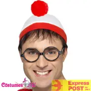 Wheres Wally Instant Kit Costume Mens Ladies Wenda Waldo Book Week Hat & Glasses