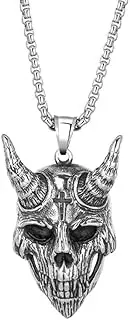 [UMtrade] Men Stainless Steel Baphomet Satan Goat Necklace Satan Church Jewelry Viking Prajna Horned Ghost Skull Pendant