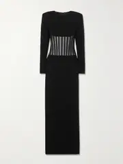 [Mônot] Mônot - Mesh-paneled Crepe Gown - Black - US4 US 4 Black
