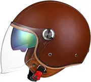 Open Face Motorcycle Hel-Met Jet Hel-Met Half Hel-Met Vintage Leather Crash Hel-Met 3/4 Scooter Hel-Met DOT Approved Double Lens Aviator Hel-Met for Men Women