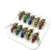Qikam Fly Fishing Poppers, 10 Dry Fly Assortment, Bright Colors Exquisite Fly Fishing Kit for Saltwater and Freshwater Fishing Enthusiast