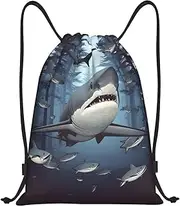 [BWLHJKE] Funny Sharks Design Drawstring Backpack Waterproof String Bag Sports Sackpack Gym Bags for Men Women