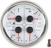 85mm Oil Level/Pressure Meter, 4‑in‑1 Multifunction Voltmeter, Compatible with Ships, Yachts, Saloon Cars, 12‑24V Input, Displays Oil Level, Pressure, Voltage