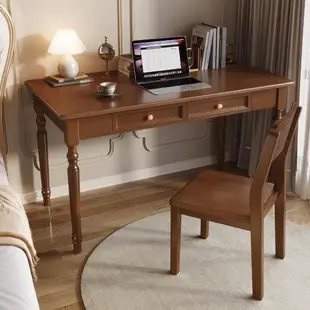 全實木美式書桌臥室家用北歐鄉村電腦桌兒童學習桌田園風寫字桌子