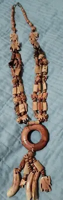 Elephants Carved 21" Necklace with Beads NWOT India