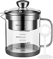 Yogurt Strainer, 1L Clear High Borosilicate Glass Nut Milk Strainer with Scale, Juice with Lid and Handle, Non Slip Grease Container for Kitchen, Milk, Nut