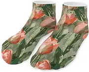 [QMNVBDS] Coral Red And Green Socks Ankle Length Socks Casual Short Socks for Women Men Low Cut Sports Socks Running Socks No Show Socks Ankle Socks Athletic Socks Workout Socks, Style, One Size, Style