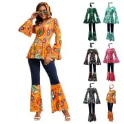 Color Printed Top Pants Patchwork Suit With Hijab Disco Dress Woman