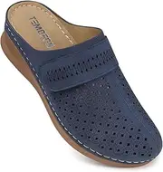 [TEMOFON] Mules for Women Slip on Sandals: Comfortable Clogs with Arch Support Leather Flats Closed Toe Sandals Shoes