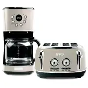 Haden Dorset 12 Cup Coffee Maker & 4 Slice Wide Slot Toaster, Putty & Chrome