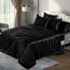 6 Pieces Queen Satin Sheets Luxury Silky Black Satin Bedding Sheet Set, 1 Deep P