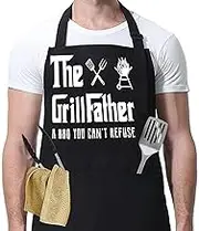 Funny Apron for Men Kitchen Cooking Grill Aprons with Pockets Adjustable Waterproof Chef Apron BBQ Apron