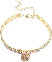 Bling Rhinestone Pet Collar with Hollow Bell Adjustable Stylish Cats Durable Stretchable Comfort Convenient Locator Pet Jewelry Accessory