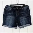 Fashion Nova Denim Shorts No Muffin Top Dark Wash Cuffed Size 16 NWT