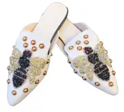 Bumble Bee Print Slip-On Loafers Sparkling Rhinestones & Pearl Embellishments