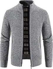[Maiyifu-GJ] Men's Full Zip Sweater Long Sleeve Stand Collar Cardigan Sweaters Fleece Lined Slim Fit Knitted Outerwear