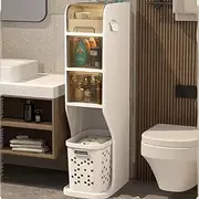 Small Bathroom Storage Cabinet, Toilet Paper Organizer for Small Space Corner and Small Bathroom Organizer, 3-Tier Bathroom Organizer, Slim Toilet Paper Storage Cabinet with with Laundry Basket,4tier