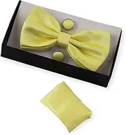 [Zasel] Mens Pastel Yellow Matching Bow Tie, Pocket Square & Cuff Links Set