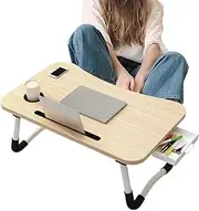 Laptop Desk for Bed - Folding Bed Table with Cup Holder and Tablet Slot - Breakfast Tray with Storage Drawer, Laptop Stand for Working, Reading, Writing, Drawing