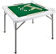 Giantex 4-Player Mahjong Game Table, Foldable Mahjong Table with Iron Frame, Cup Holders & Chip Trays, Portable Table for Poker, Domino, Blackjack Game