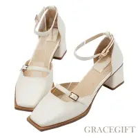 在飛比找Yahoo奇摩購物中心優惠-【Grace Gift】薛妞妞聯名-時尚不羈中跟瑪莉珍鞋 米