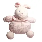 Vintage Soft Dreams Bunny rabbit Plush pink white seersucker baby girl squeaks