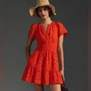 Cynthia Rowley Women’s Coral Cotton Eyelet Lace Mini Dress