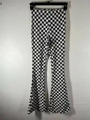 Nasty Gal Women Sz 2 Checkerboard Print High Waist Crepe Flare Pants Black/White