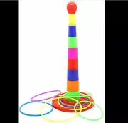 16 piece Ring Toss Game w 18" Stand Floatable Rings Multi-Colored Plastic Rings